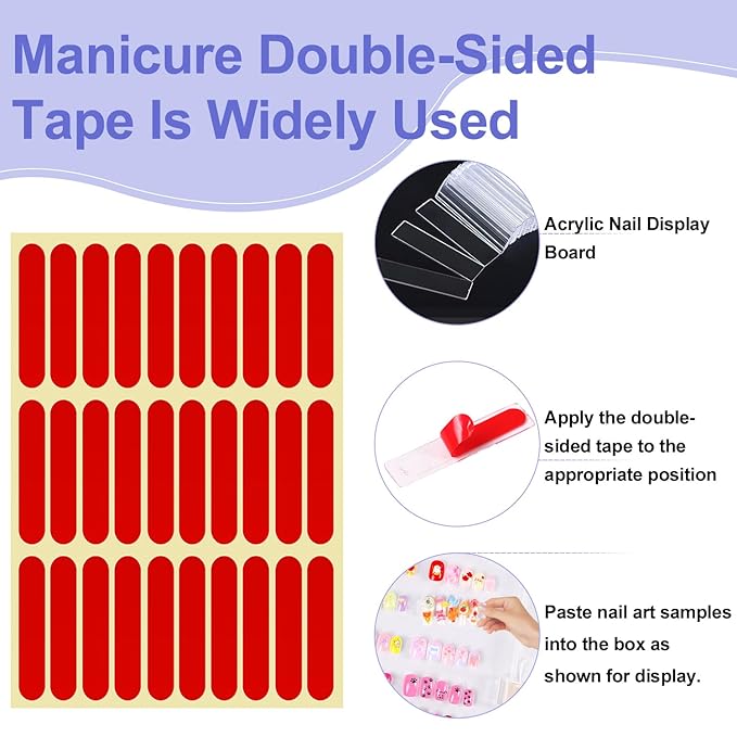 Large Clear Press on Nails Storage BoxNails Storage Box Nail Storage Case with 2 Style Adhesive Double Sided Tape and Nail Display Sticks for Nail Display Organizer Nail Salon Supplies
