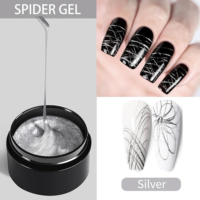 5g/0.18oz Spider Gel Kit for Nails, Spider GelS for Nail Art Wire Drawing NailS Gel for Line with Brushes for Nail Art (Golden Silvery)