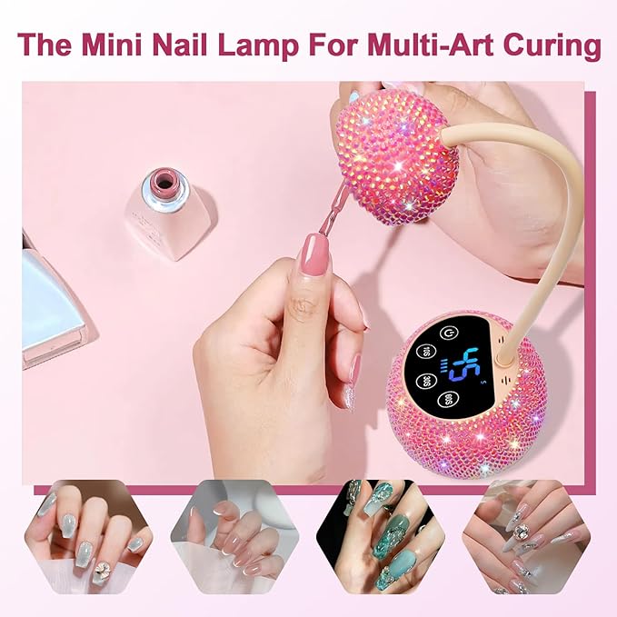 CGBE UV LED Nail Lamp, 36W Mini Cordless Flash Cure Lamp, USB Rechargeable Goosenecks LED Nail Light with 4 Timers & Auto Sensor for Salon Home DIY Use, Pink Diamond