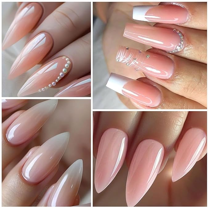 Poly Extension Gel Nail Kit, White Nude Pink Builder Enhancement Nail Gel with Dual-Ended Brush, Nail Dual Forms for Polygel Nail Art Salon DIY at Home Beginner Kit