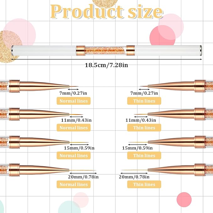 4 PCS Nail Liner Brushes, Nail Art Brushes Super Fine Liner Nails Brush Kit Dual-ended Acrylic Nails Line Brush for Gel Polish, Precise Details, Fine Drawing Design Salon & DIY Use, 7/11/15/20mm