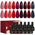 Red Series Gel Nail Polish Set 9 Colors Dark Burgundy Wine Red Colors Bloody Mary Collection Popular Shimmer Glitter Nail Gel Nail Art Design Manicure DIY Salon and Home