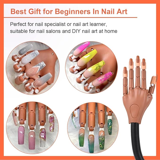 NXJ INFILILA 200PCS Replacement Refill Nail Tips, Plastic Fake Nail Tips for Flexible Practice Fake Hand, Nail Training Hand Supply for Manicure Salon Beginners DIY(Brown)