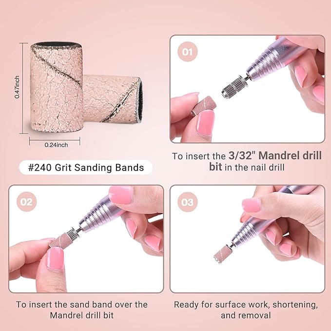 MelodySusie 100 Pcs Nail Drill Bits Sanding Bands for Nail Drill 240 Extreme Fine Grit Nail File Sanding Bands for Acrylic Nails Gel Manicures and Pedicure