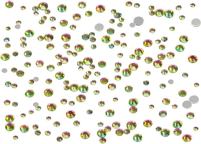 Bymitel 7200 Pieces 6 Mixed Sizes Glue Fix on Glass Rhinestones Round Crystal Gems Flatback for DIY Jewelry Making with one Picking Pen(6-Sizes 7200PCS, Vitrail Medium)