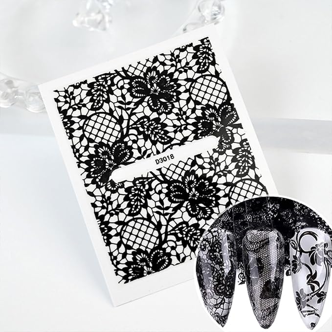 30 Sheets Black Nail Art Stickers Decals 3D Self-Adhesive Lace Nail Decals Retro Flower Designs Nail Supplies Summer Nail Decoration DIY Nails Accessories for Women
