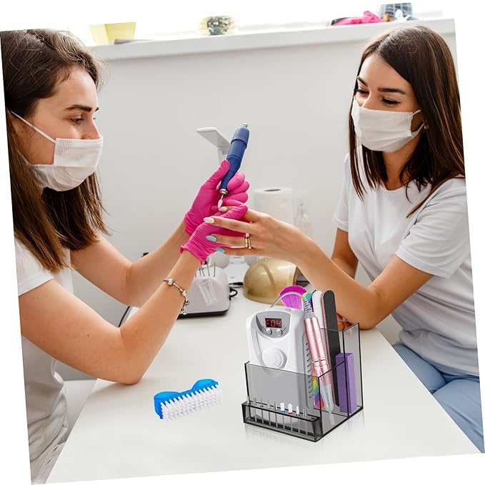 FRCOLOR Nail Drill Grinding Bit Holder Box Professional Nail Art Polishing Grinding Drill Bit Holder Display Storage Box Case Organizer for Nails Black