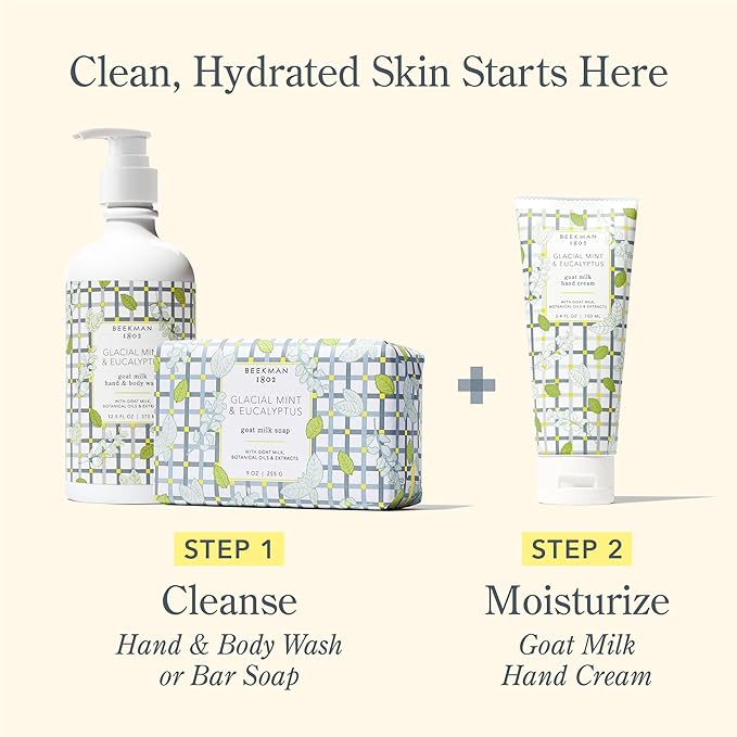 Beekman 1802 Goat Milk Hand Cream – Glacial Mint & Eucalyptus – Scented – 2 oz – Moisturizing Hand Lotion for Dry Skin – Non-Greasy – Sensitive Skin Safe – Cruelty Free
