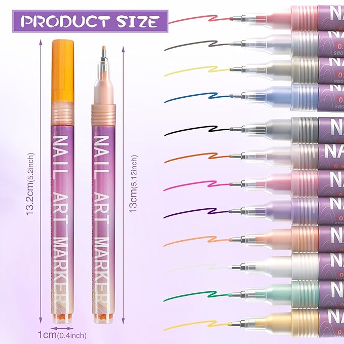 12 Colors Nail Art Pens Set, Nail Markers, 2026 New Quick Dry Nail Art Markers for Gel Nails, Drawing Painting Liner Brush for DIY Nail Art Beauty Adorn Manicure Tool