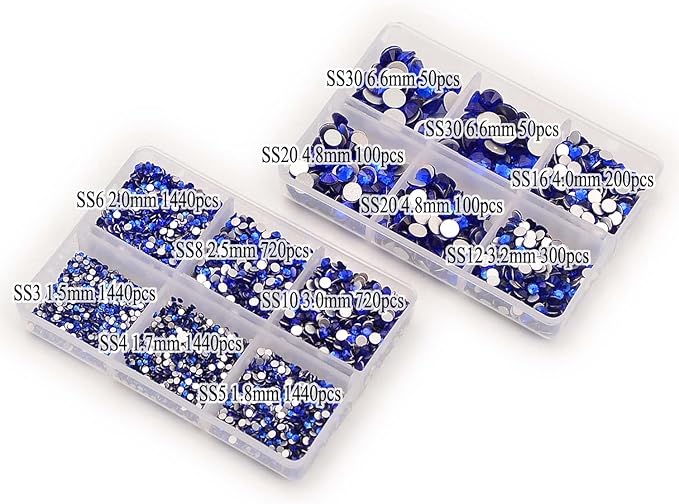 NCB 8000pcs Non Hotfix Rhinestones 10 Sizes Flatback Crystal Glass Rhinestones with Tweezers and Picking Pen for Nail Art Clothes Bags Phone Decorations Crafts DIY (006 Sapphire Mix SS3-SS30)