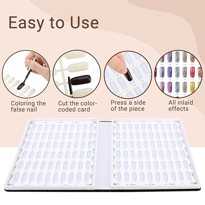 Segbeauty 120 Colors Sample Nails Display, Nail Gel Polish Organizer Colors Chart with 120 False Nail Tips, Nails Art Salon Home DIY Fingernail Swatch Stick Booklet Supplies Tool Showcase Cardboard