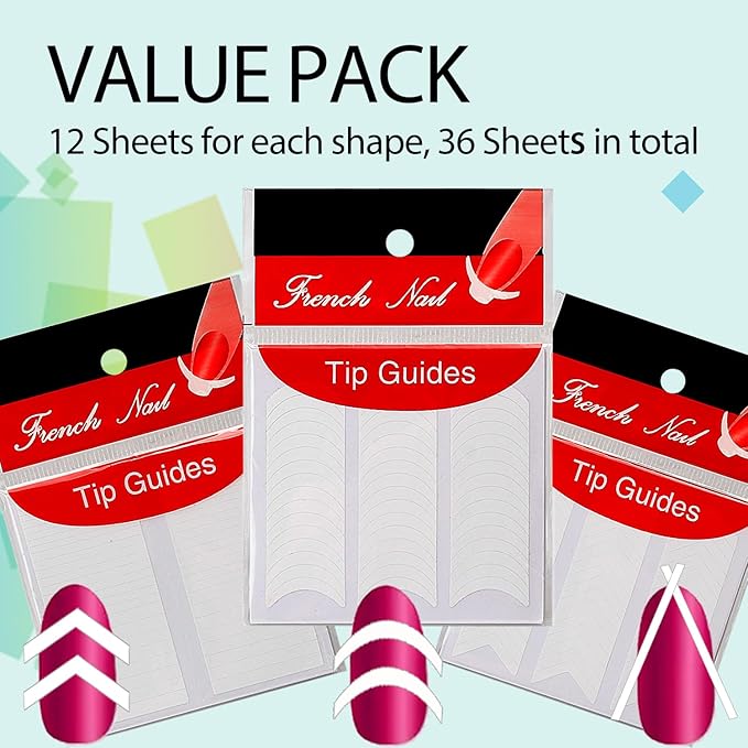 TailaiMei 1752 Pieces 3 Designs French Manicure Nail Art Stickers, Self-Adhesive Nail Tips Guides for DIY Decoration Stencil Tools (36 Sheets)