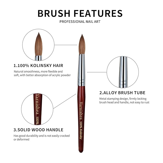 100% Pure Kolinsky Acrylic Nail Brush Solid Wood Handle Professional Manicure Brushes for Powder Nail Acrylic Application - Salon & DIY Nail Art Essentials - Size 8, 1.0 Count