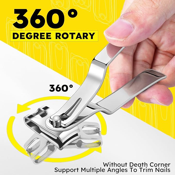 Nail Clippers for Seniors, 360 Degree Rotary Fingernail and Toenail Clippers with Long Handle Ultra Sharp Sturdy Stainless Steel Heavy Duty Large Toe Nail Clippers for Thick Nails