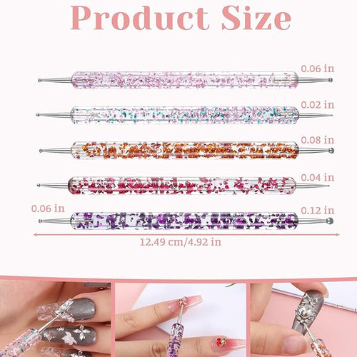 10 Pcs Nail Dotting Tools Set, 5 Pcs Double-headed Nail Dotting Pens 5 Pieces Nails Liner Brushes Professional Nails Art Dottings Tool for Women Home Manicure Arts Painting Design