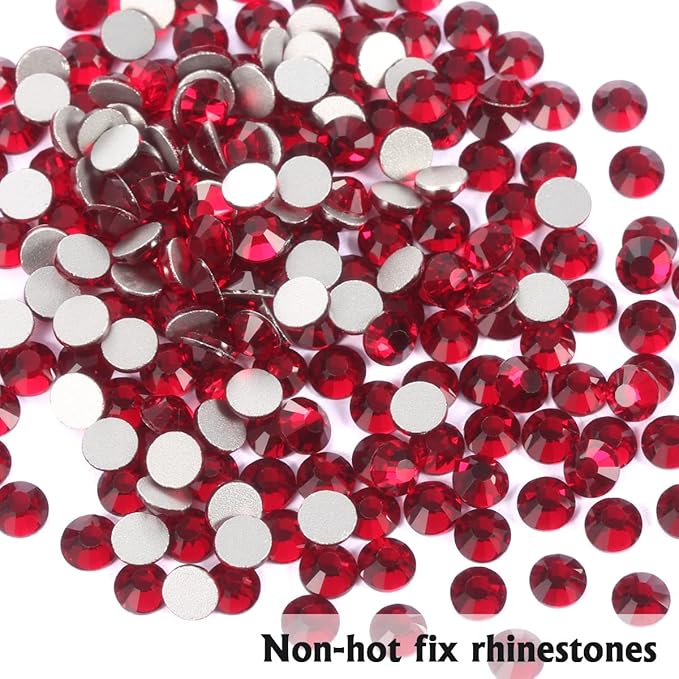 Dark Red Flatback Rhinestones for Crafts Glass Nail Rhinestones Sparkly Gems Crystals for Makeup Bags Shoes Decoration DIY(SS10,1440pcs,2.8mm)
