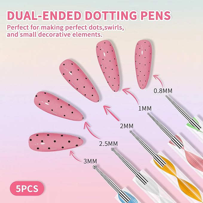 Nail Art Tools Set, 15 PCS Nail Art Brushes, Nail Stand for Press Ons, 5PCS Nail Dotting Tool and Brush Rack with Double Sided Tape Tweezers for Home Salon DIY Beginner Supplies