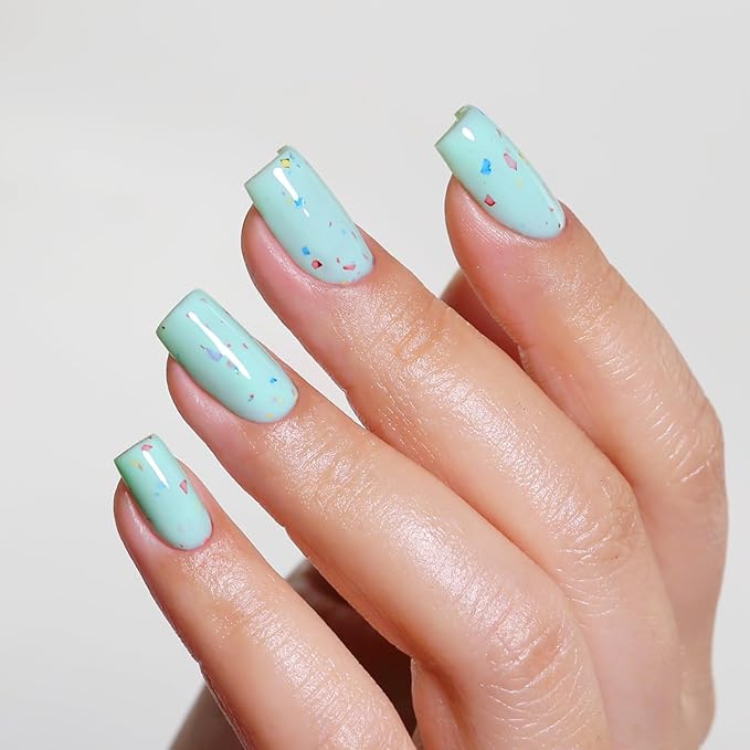 Pastel Gel Polish,0.5 Fl Oz Light Green Flake Glitter Gel Nail Polish Macaron Spring Summer LED UV Speckled Sparkle Art Starter Manicure Salon DIY Nail