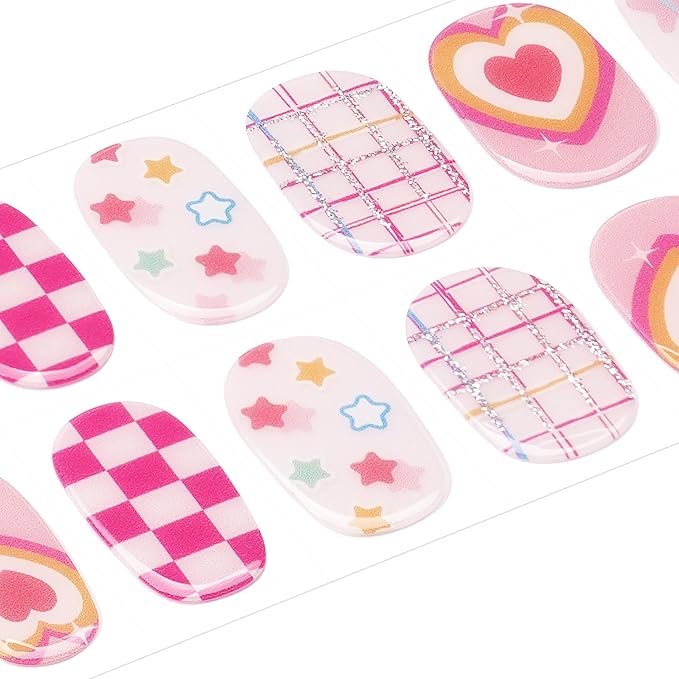DANNI & TONI Kids Gel Nail Strips Heart Checker Butterfly Stars Salon-Quality Peel & Stick Manicure for Children (Age 6+)– Safe, Long-Lasting, Easy to Apply |Flutterheart