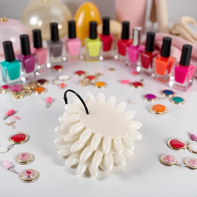 160pc Set WHITE FALSE NAIL ART TIPS Display Wheel,Nail Art Polish Palette Wheels,AcrYlic DIY Nail Art Practice Display Ring Practice PaletteSwing NailArt Tips Tools