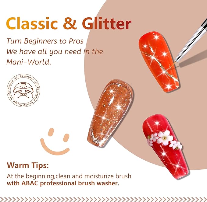 ABAC Fall & Winter Solid Gel Nail Polish Set Orange Yellow Burgundy Red Brown Purple Glitter Colors w/Pro Brush No-Spill,Hema-Free Gel Nail Kit Gifts for Women All Season