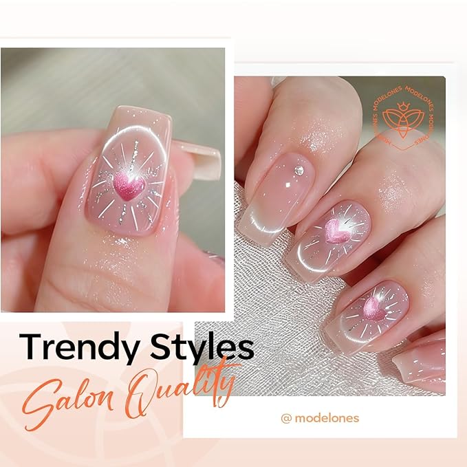 modelones French Cat Eye Magnet Set, Scissor-Shaped Nail Magnet Tool, 2 IN One Cateye Nail Magnet for French Effect, Hole&Bunny-Shaped&Heart Magnet for Cat Eye Gel Polish DIY Easter's Nail Salon