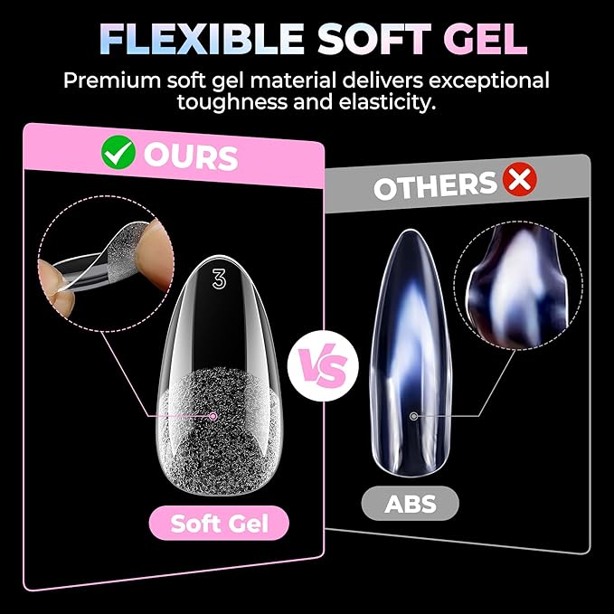 UNA GELLA Almond Nail Tips Medium 15 Sizes 300PCS Pre-Etched Gel Acrylic Nail Tips Almond Shape Easy Salon Press On Nails Long-Lasting Hold Full Cover Fake False Nails Snug Fit