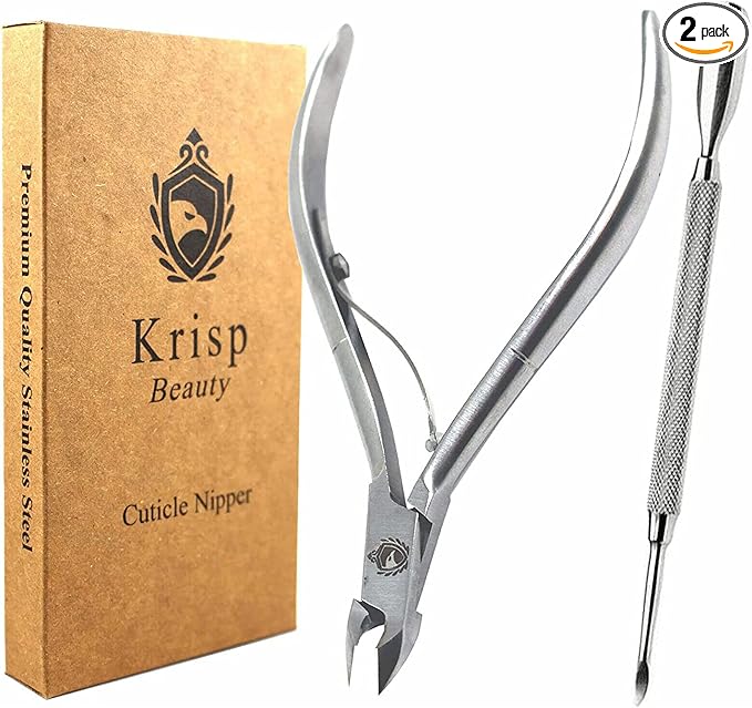 Cuticle Trimmer - Professional Nail Cuticle Nippers Cuticle Pusher Cuticle Cutter Scissors Sharp 3/4 Jaw Remover Clippers Stainless Steel Manicure Pedicure Tools Fingernails Toenails by Krisp Beauty