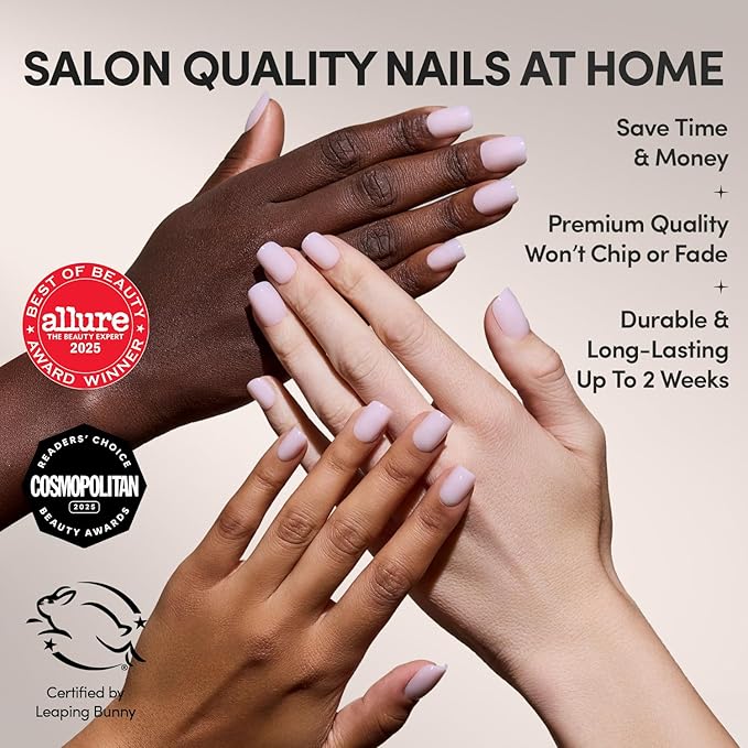 Glamnetic Press On Nails - Soft Girl | Short Squoval Pink Fake Nails, Salon Quality Milky Nails | 15 Sizes - 30 Nail Kit with Glue