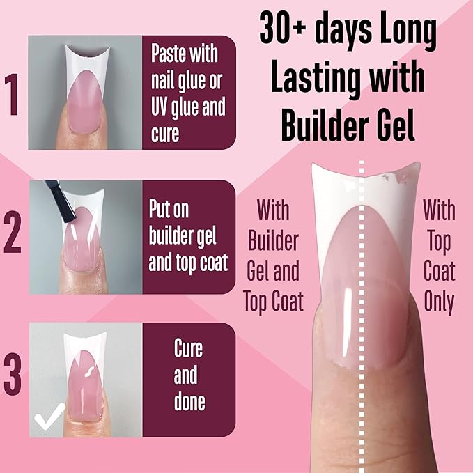 NOVO OVO Halloween White French Tip Duck Feet Nail Tips BERRY PINK Full Cover Press on Acrylic with Moon Curve, Thick Medim Long Pre-Etched Matte Wide Soft Gel False Nail Extension x 15 Sizes 150 pcs
