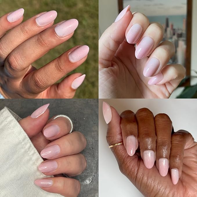 Olive & June Mani Minimalist Instant Press-On Nails (Glue) | 42 Fake Nails, 21 Sizes | Non-Toxic, Long-Lasting Barely-There Look | Spring Flowers & Patterns | Medium, Oval | Rose Gradient Shimmer