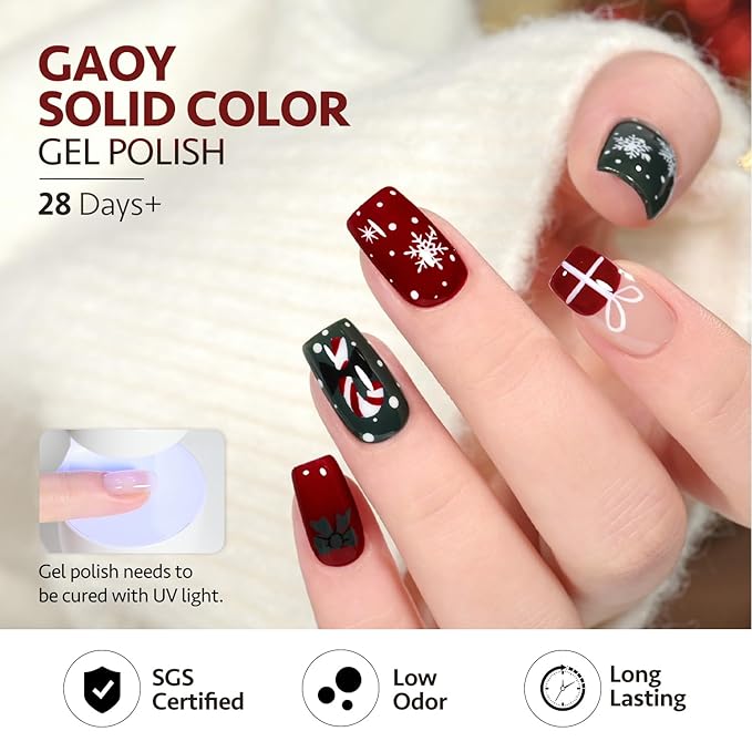 GAOY Red Christmas Gel Nail Polish Set, 6 Colors White Dark Green Glitter Sparkle Winter Soak Off UV Light Cure Gel Polish Kit for Salon and Nail Art DIY at Home