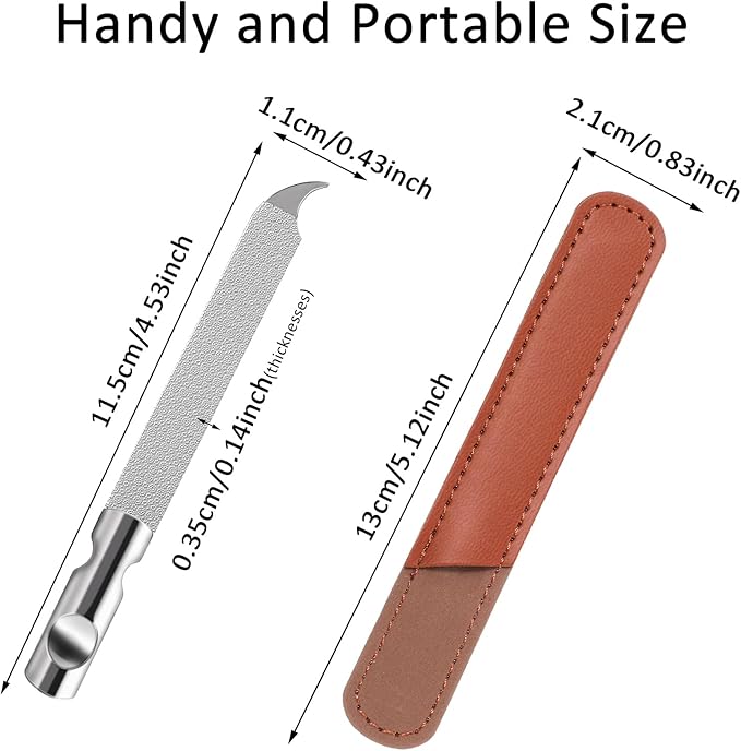 Metal Nail Files for Natural Nails, Mabor Stainless Steel Fingernail File with Pointed Tip Professional Double Sided Curved Nail Filer for Nails Travel Nail File with PU Leather Case