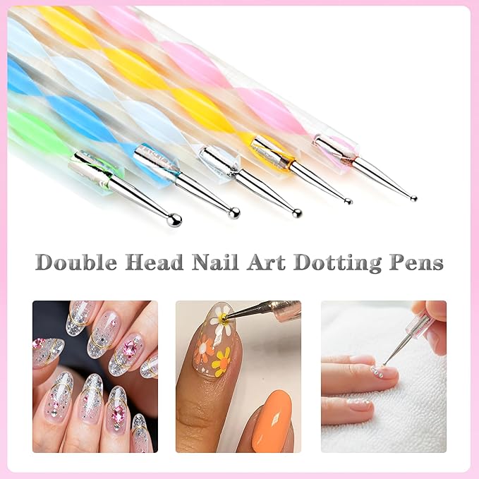 22PCS Nail Art Tools Kit, Nail Brushes Set with Dotting Tools, Palette, Transparent acrylic pen holder, Professional Nail Design Brushes for Nail Painting, Drawing, Detailing - Pink