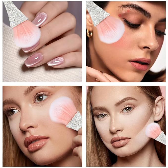 2 PCS Nail Art Dust Brush Shiny Rhinestone Fust Brushes Ultra Soft Nylon Dust Brush for Loose Face Cosmetics Blending Liquid Foundation Powder Make Up Brushes Cleaning Tools Shape Nail & Makeup Brus
