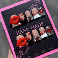 10Pcs Valentines Duck Press on Nails Handmade French Tip Press on Nails Short Duck Fake Nails Valentines False Nails with 3D Red Lips Heart Rhinestone Design Artificial Glue on Nail for Women (M)