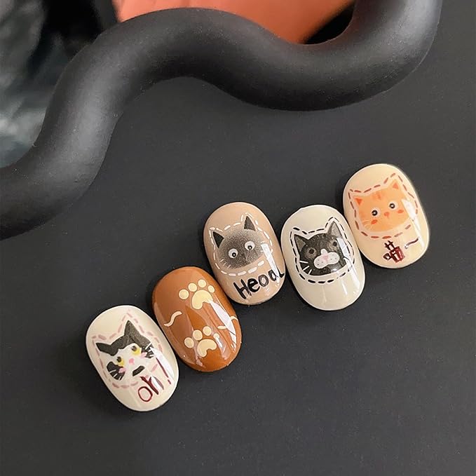 4 Sheets Cats Series Nail Stickers Cats Lover Nail Art Stickers Embossed Nail Decals with Siamese Calico Cat Black Cat Designs Cute DIY Self-Adhesive Nail Art Supplies
