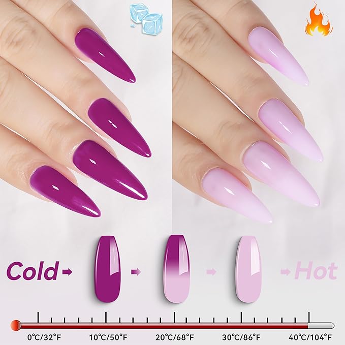 YTD Likomey Color Changing Gel Nail Polish,15ml Nude Pink To Plum Grape Purple Mood Temperature Change Colors Ombre Thermal Salon Home Fall Winter Manicure UV Nails Varnish,WB12