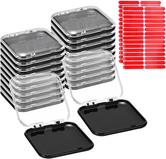 uxcell 20 Pcs Press on Nail Storage Box with Adhesive Double Sided Tape, Acrylic Nail Display Box for Nail Salon Home Storage Supplies, Clear/Black
