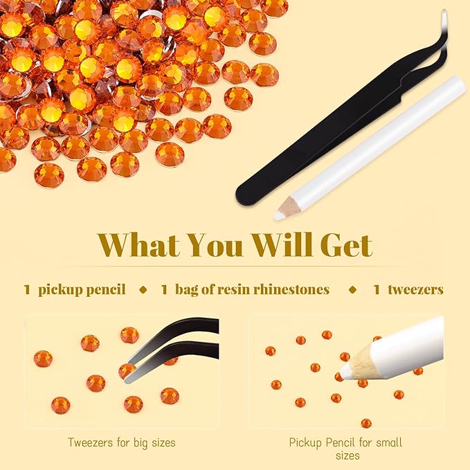 1500PCS 6mm Resin Rhinestones Bulk for Crafting (Orange), Flatback Bedazzling Crystals for Crafts DIY Nail Decoration, Gems Charms for Tumbler Shoes Clothing Fabric with Pickup Pen and Tweezers