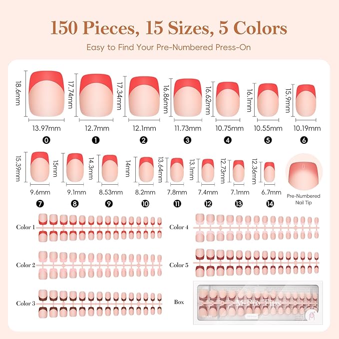 PEACECOLOR French Tip Press On Nails Kit - 150Pcs Short Square 5 Colors Nude Nail Tips Gel Nail Extension Kit with Nail Lamp Starter Kit Nail Glue Base & Top Coat Fake Nails Gift for Women Home DIY