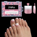 Press on Toenails Short,216Pcs Summer Pink Ombre Toenail Press Ons Square for Women,Soft Gel Toe Nail Tips, Light Weight & Fit Perfectly,Soak off Acrylic Fake Toe Nail Extensions 12 Sizes