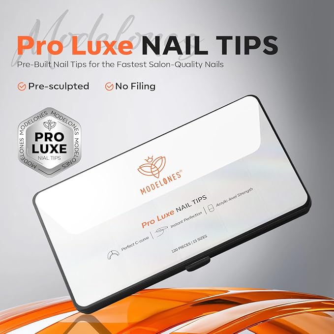 modelones Pro Luxe Instant Nail Apex Tips 15 Sizes, Medium Square Extension Gel Tips Pre-building & Pre-etched Thicker Strength Acrylic Fake Nails Full Cover 120 Pcs