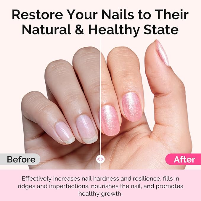MelodySusie Nail Strengthener and Growth Treatment, 2-in-1 Ridge Filling Base Coat & Glossy Concealer Polish for Damaged Nail Repair and Healthy Shine,Gifts for Women Deep Sparkling Pink
