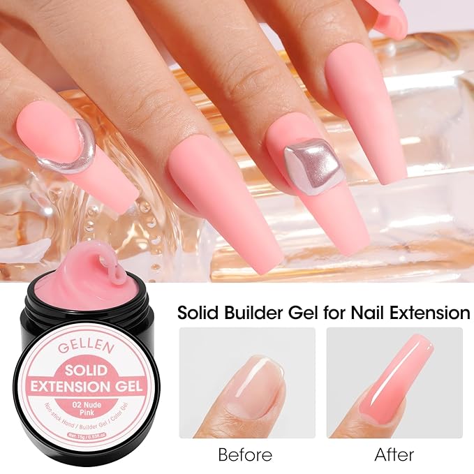 Gellen Light Pink Gel Builder for Nails Colored, Non-stick 3D Carving Gel for Nail Art, U V LED Nail Extension Art Buildergel