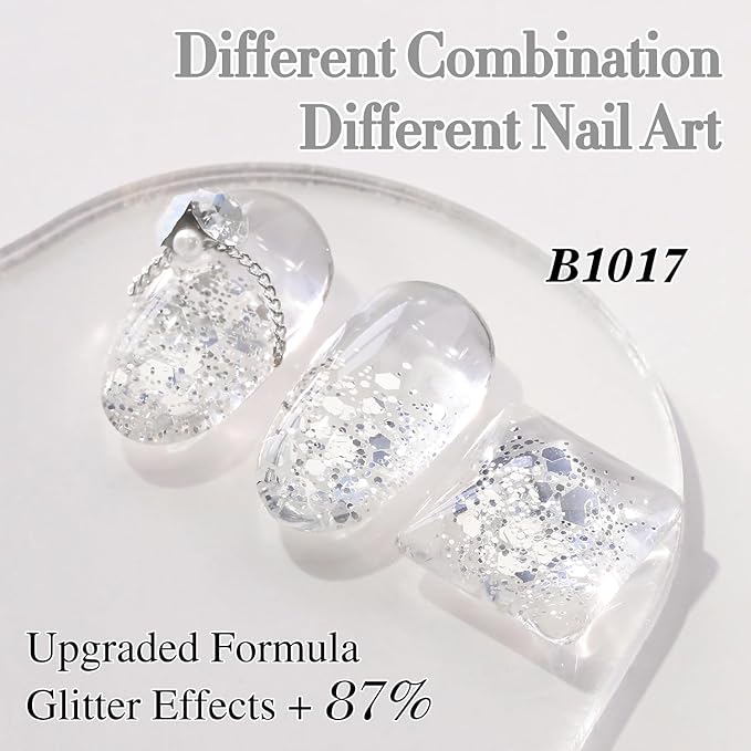 Double Rhythm 0.5Oz Glitter Gel Polish Shimmer Reflective Color for Nail Art Salon DIY Soak Off 15ml Nail Lamp Gel Polish at Home (Silver Sequin-B1017)