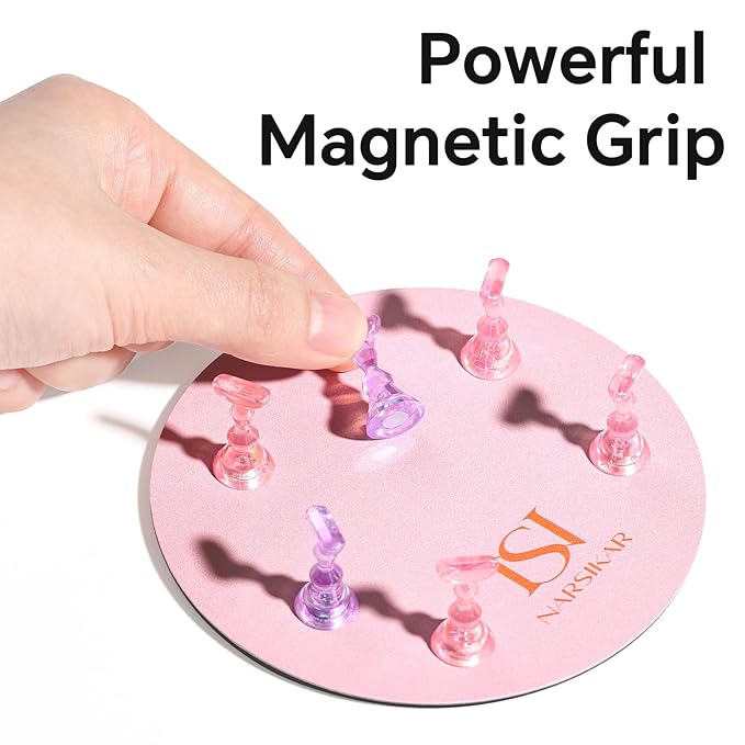 Nail Stand Set, Magnetic Nail Stands for Press ons False Nail Tips Practice Acrylic Nail Holder for Painting Nails with 300pcs Sticky Tabs (Pink)