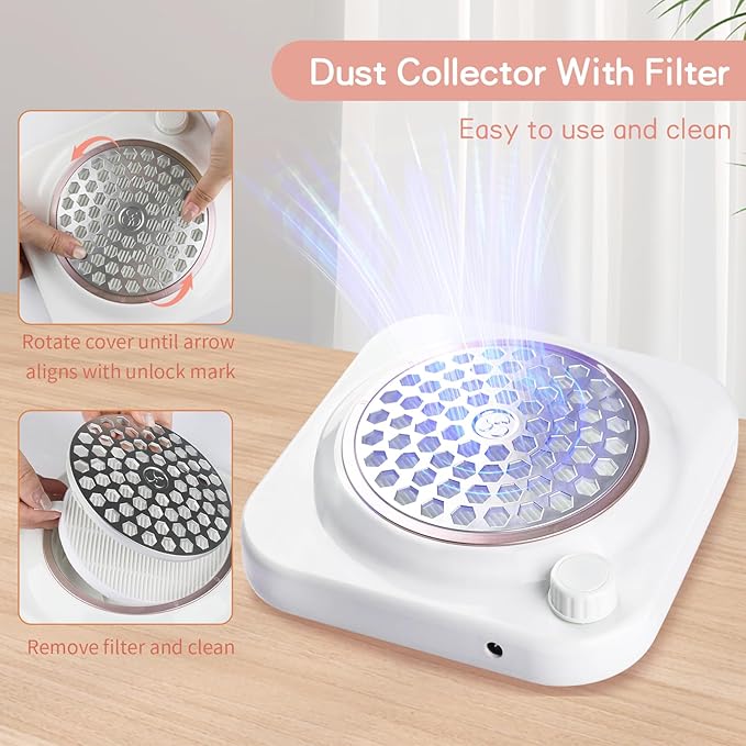 Portable Nail Dust Collector for Acrylic Nails 48W Powerful Dust Collector Nails with Filter, Nail Duster Collector Vacuum with Adjustable Speed Electric Dust Suction Machine for Manicure Home Salon
