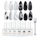 modelones Gel Nail Polish 6 Colors Black White Silver Gray Cat Eye Glitter Shimmer Magnetic Hema& TPO Free Gel Polish Kit Soak Off UV LED DIY Winter Nail Art Manicure Salon Home Gifts for Women Girls