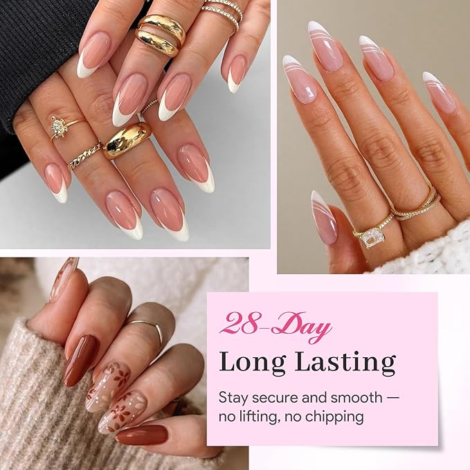 Nail Tips Gel Glue 2Pcs*15g - Lamp Curing Solid Nail Glue for False Acrylic Nails, Crystal Clear Long Lasting 28 Days No Yellowing Salon Quality DIY Home Manicure Beginner-Friendly